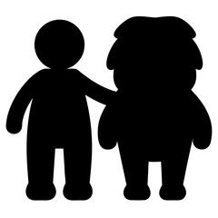 Silhouette of comforting figure, arm around a larger furry creature