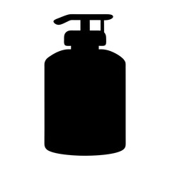 Black silhouette of a soap or lotion dispenser against a white background