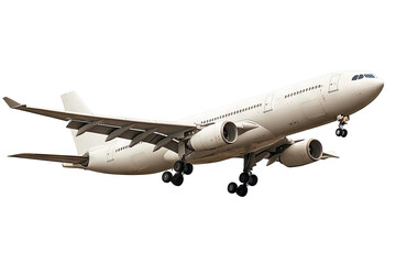 Obraz premium High-resolution passenger airplane isolated on transparent background PNG cut-out — detailed commercial aircraft silhouette ideal for travel posters, aviation infographics, and graphic design