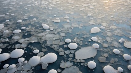 Top-Down View of Frozen Methane in Lake Baikal’s Winter Landscape
