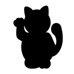 Obraz premium Silhouette of a Maneki Neko Beckoning Cat with Raised Paws for Luck