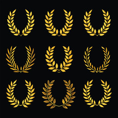 Nine golden laurel wreaths design each with a slightly different variation