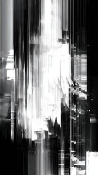 Fototapeta Stunning photo of abstract distorted black white motion glitch overlay effect distress texture. Monochrome interlaced digital background. Futuristic striped glitched grunge.