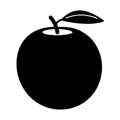 Single Black and White Apple Icon with Leaf and Stem Illustration