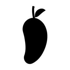 Simple black and white mango silhouette icon with stem and leaf