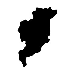 Black and white silhouette of a geographical region on a white background