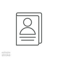 Editable Line Icon of Personal ID Passport Outline Symbol for Travel Identification Document