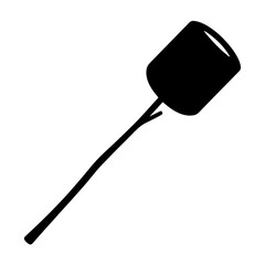 Silhouette of a marshmallow on a stick, ready for roasting over campfire