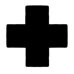 A Black Cross Shape Symbolizing Healthcare or Christianity with Rounded Edges