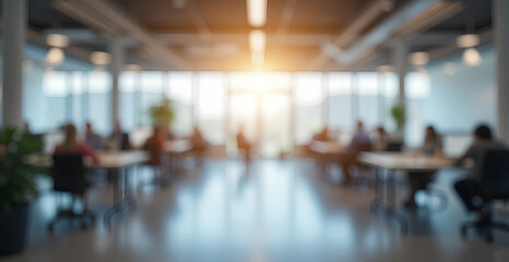 Blurred empty open space office. Abstract light bokeh at office interior background for design.