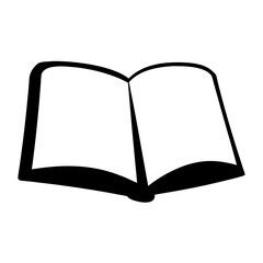 Open book with blank pages, simple black and white illustration, education and knowledge
