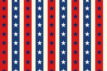 Vertical stripe pattern with stars in USA patriotic colors. Ideal for July 4th, fabric prints, or festive backgrounds.