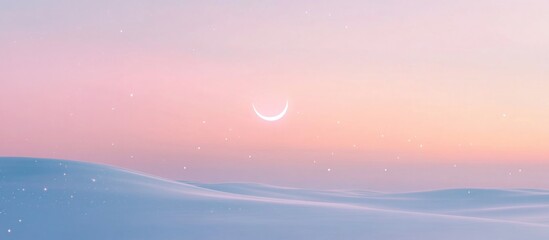 Fototapeta premium A serene design featuring a glowing crescent moon and scattered stars over a subtle gradient sky