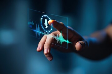 A finger activates a digital voice recorder interface