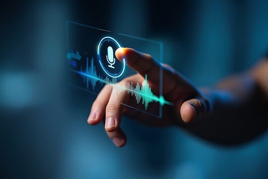 A finger activates a digital voice recorder interface