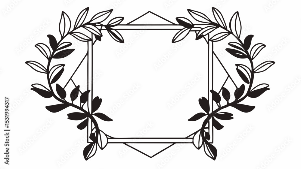 Poster botanical frame with leaves and geometric shapes creating a decorative border for text or images cre