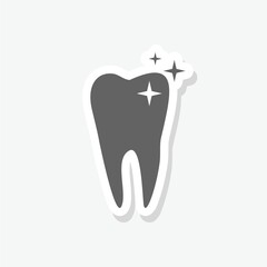 Tooth icon with sparkle sticker isolated on gray background