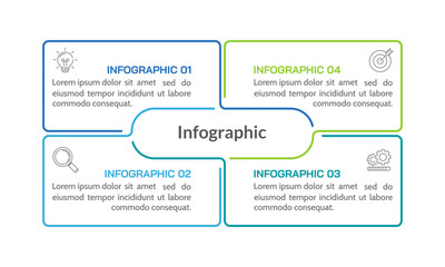 Infographic line with four steps or options. Presentation, Banner, Brochure and Plan. Vector illustration.