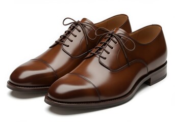 Brown leather cap toe oxford shoes isolated on white background