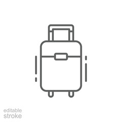 Outline Icon of Wheeled Travel Bag Thin Line Editable Stroke for Tourism Vacation or Flight Baggage Use
