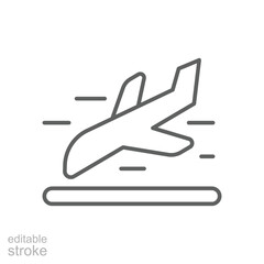 Airplane Landing Icon Outline Style Thin Line Editable Stroke Symbol for Flight Arrival or Airport Runway Design