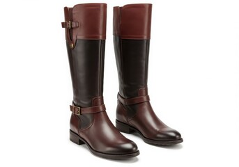 Brown leather riding boots isolated on white background