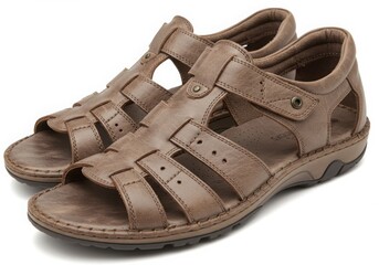 Mens brown leather sandals isolated on white background