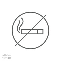 Prohibited Smoking Icon Thin Line Editable Stroke Outline Style for Public Health or Safety Sign