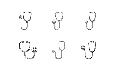 Set of  stethoscope icons in a modern, minimalistic design, representing medical tools for healthcare, diagnostics, and professional use