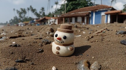 Snowman Figure on Beach