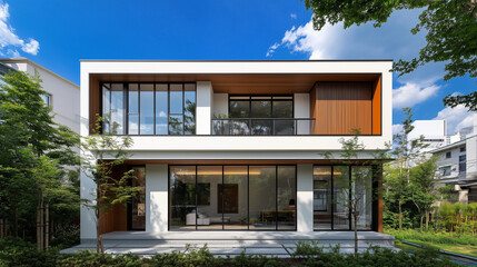 シンプルな日本の二階建て住宅、戸建て住宅 白