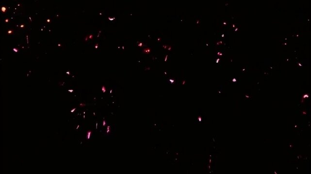 Festive brightly colorful fireworks on twilight background high in sky