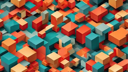 Blue and Gold Cubes in Abstract Composition