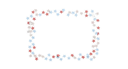 Patriotic red, white, and blue star confetti frame ideal for 4th of July, Memorial Day, political campaigns, baby shower invitations, and birthday cards. Isolated on white & transparent background.