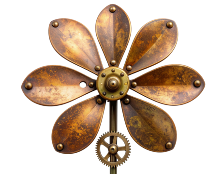 Vintage Steampunk Garden Spinner with Floral Gears, Transparent Background.PNG