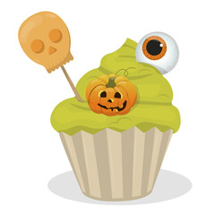 Halloween Cupcake with Pumpkin and Eyeball Illustration