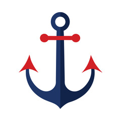 Simple flat vector illustration of a blue and red nautical anchor