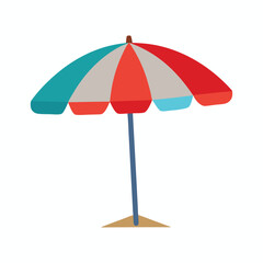 Fototapeta premium Beach umbrella illustration with red blue and grey panels on a sand spot