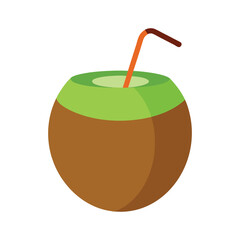 Fresh coconut drink illustration with straw minimalist summer tropical beverage