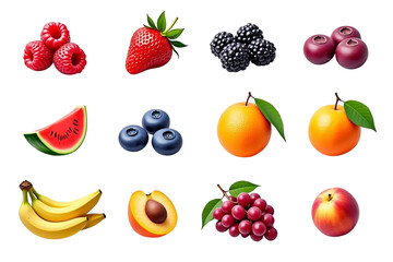 Assorted fresh fruits isolated on transparent background
