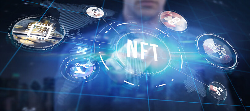 NFT Non-fungible token digital crypto on virtual screen. - Powered by Adobe