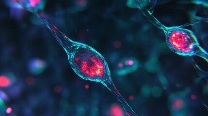 Microscopic view of glowing nerve cells on dark blue background featuring detailed neurons and synapses for scientific, medical, and biological visualization concepts in high-resolution abstract illus