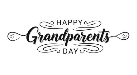 Elegant Black And White Happy Grandparents Day Text With Decorative Flourishes