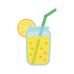 Lemonade in glass jar with straw and orange slice summer illustration