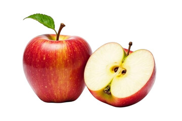 Red apple and half apple isolated on transparent background