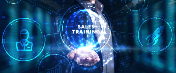 Sales training, Business development and marketing concept on virtual screen.