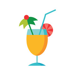 Tropical cocktail drink with umbrella and straw flat vector illustration design