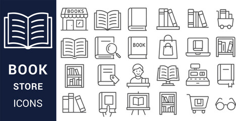 Extensive Collection of Book Store Icons Line Art Graphics for Websites and Apps