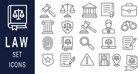 Comprehensive Law Icons Set Justice, Legal, Court, Legal System, Law Enforcement