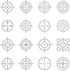 Target line art icon set.target icon on isolated background. Crosshair in black.Editable Stroke, Pixel Perfect, Stock Illustration. Goal symbol collection. Darts icon. Hitting the bullseye icon line.